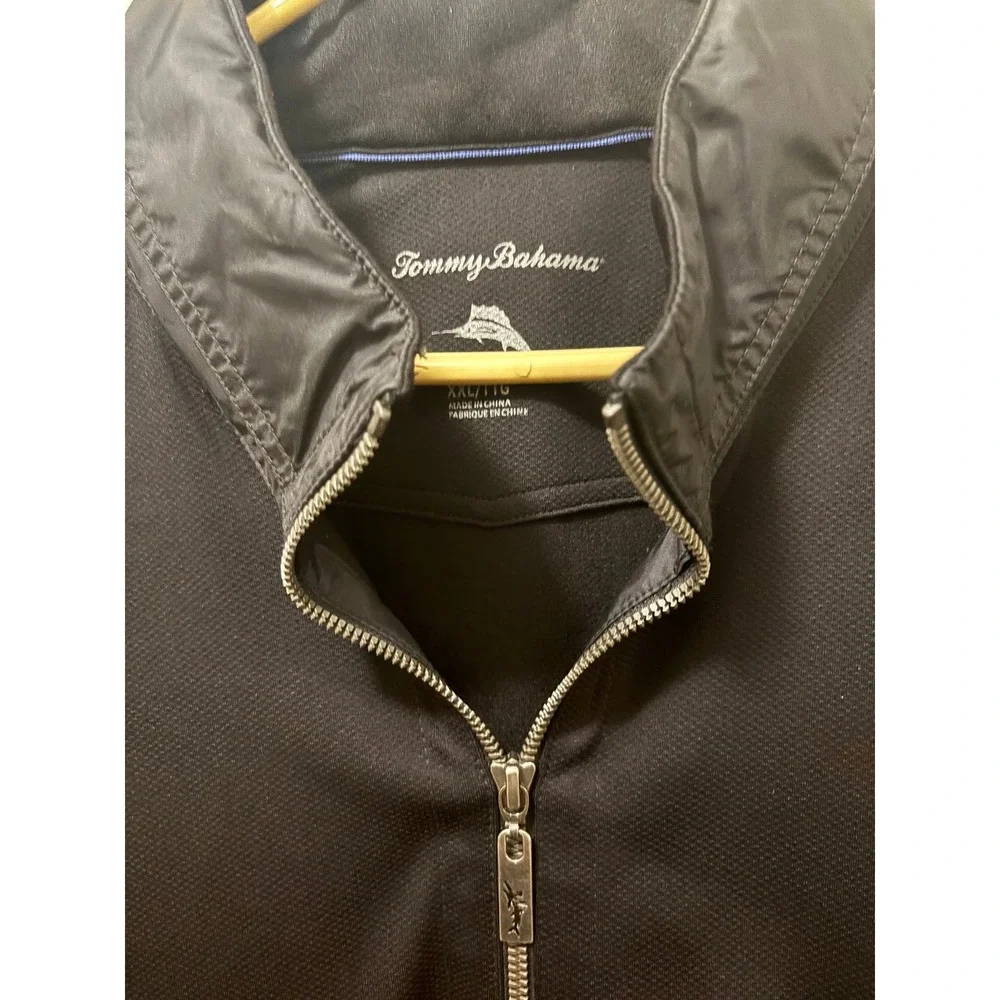 Tommy Bahama Mens XXL Black Full Zip Track Jacket Mock Neck Marlin Logo Jacket